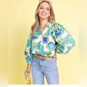 New Sugarlips Becca top  Floral Blue and Green plus size 2X 🌹🌸🌺 L